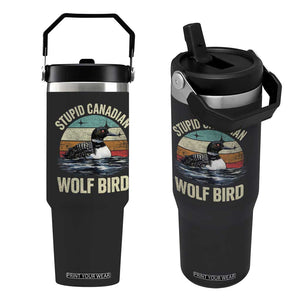 Stupid Canadian Wolf Bird Flip Straw Tumbler Funny Retro LGBT Romance Hockey Fan TS10 One Size: 30 oz Black Print Your Wear