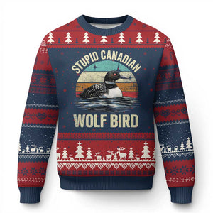 Stupid Canadian Wolf Bird Ugly Christmas Sweater Funny Retro LGBT Romance Hockey Fan TS10 Navy Red Print Your Wear