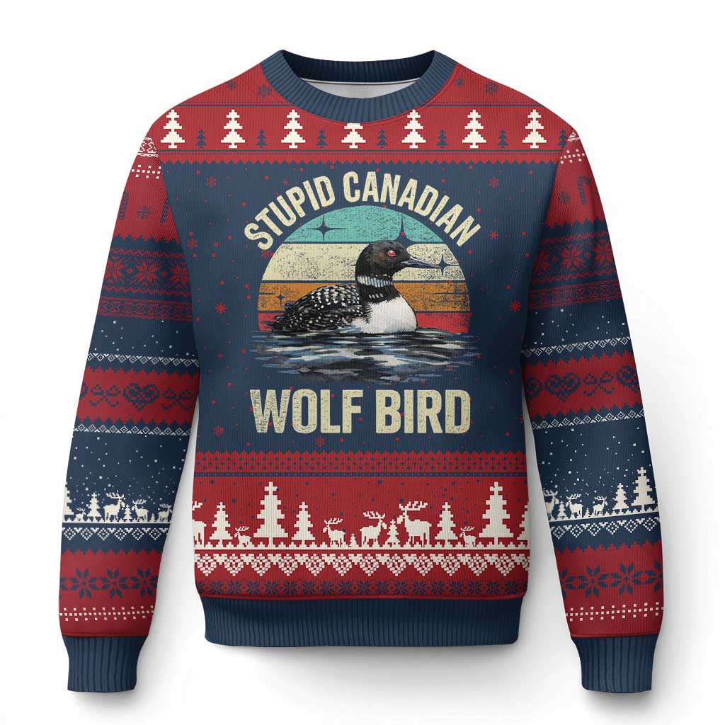 Stupid Canadian Wolf Bird Ugly Christmas Sweater Funny Retro LGBT Romance Hockey Fan TS10 Navy Red Print Your Wear