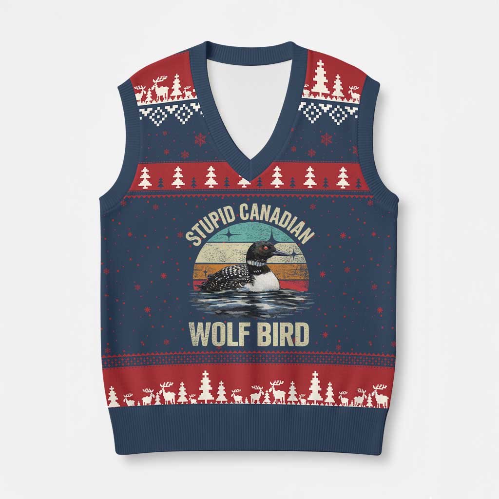 Stupid Canadian Wolf Bird V-Neck Knit Sweater Vest Funny Retro LGBT Romance Hockey Fan TS10 Navy Red Print Your Wear