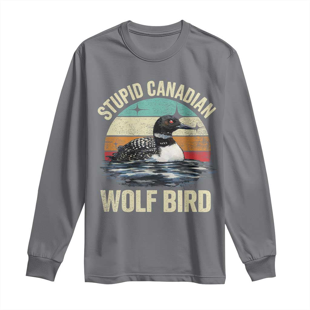 Stupid Canadian Wolf Bird Long Sleeve Shirt Funny Retro LGBT Romance Hockey Fan TS10 Charcoal Print Your Wear