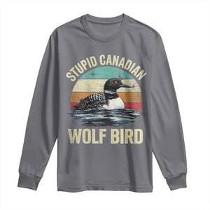 Stupid Canadian Wolf Bird Long Sleeve Shirt Funny Retro LGBT Romance Hockey Fan TS10 Charcoal Print Your Wear
