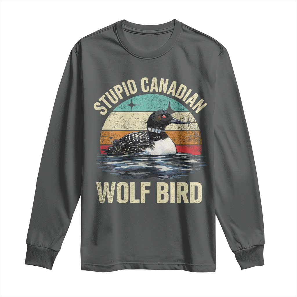 Stupid Canadian Wolf Bird Long Sleeve Shirt Funny Retro LGBT Romance Hockey Fan TS10 Dark Heather Print Your Wear