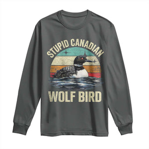 Stupid Canadian Wolf Bird Long Sleeve Shirt Funny Retro LGBT Romance Hockey Fan TS10 Dark Heather Print Your Wear