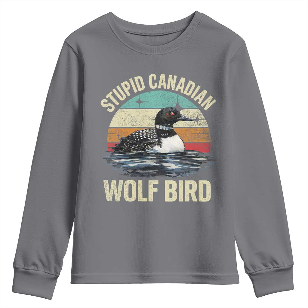 Stupid Canadian Wolf Bird Youth Sweatshirt Funny Retro LGBT Romance Hockey Fan TS10 Charcoal Print Your Wear