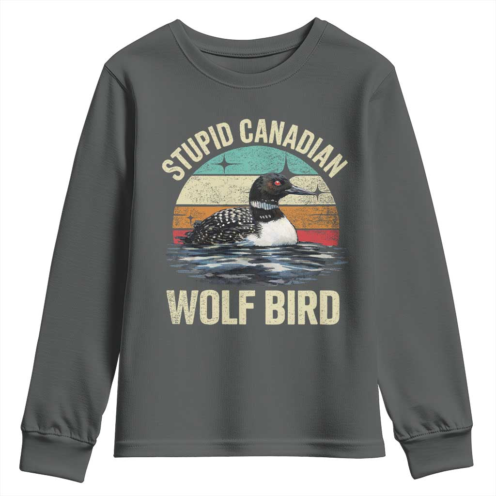 Stupid Canadian Wolf Bird Youth Sweatshirt Funny Retro LGBT Romance Hockey Fan TS10 Dark Heather Print Your Wear