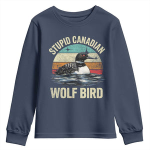 Stupid Canadian Wolf Bird Youth Sweatshirt Funny Retro LGBT Romance Hockey Fan TS10 Navy Print Your Wear