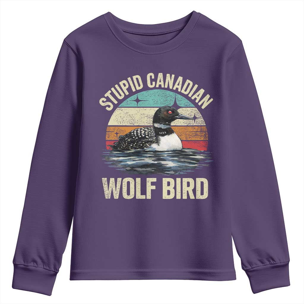 Stupid Canadian Wolf Bird Youth Sweatshirt Funny Retro LGBT Romance Hockey Fan TS10 Purple Print Your Wear
