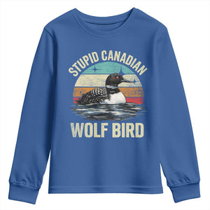 Stupid Canadian Wolf Bird Youth Sweatshirt Funny Retro LGBT Romance Hockey Fan TS10 Royal Blue Print Your Wear
