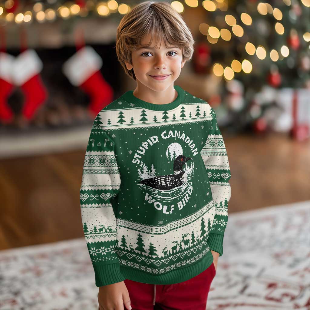 Stupid Canadian Wolf Bird Ugly Christmas Sweater Sarcastic LGBT Hockey Fan TS10 Forest Green Beige Print Your Wear