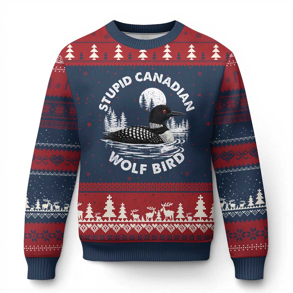 Stupid Canadian Wolf Bird Ugly Christmas Sweater Sarcastic LGBT Hockey Fan TS10 Navy Red Print Your Wear