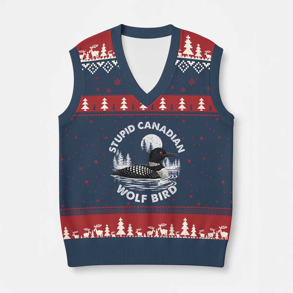 Stupid Canadian Wolf Bird V-Neck Knit Sweater Vest Sarcastic LGBT Hockey Fan TS10 Navy Red Print Your Wear