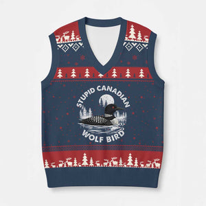 Stupid Canadian Wolf Bird V-Neck Knit Sweater Vest Sarcastic LGBT Hockey Fan TS10 Navy Red Print Your Wear