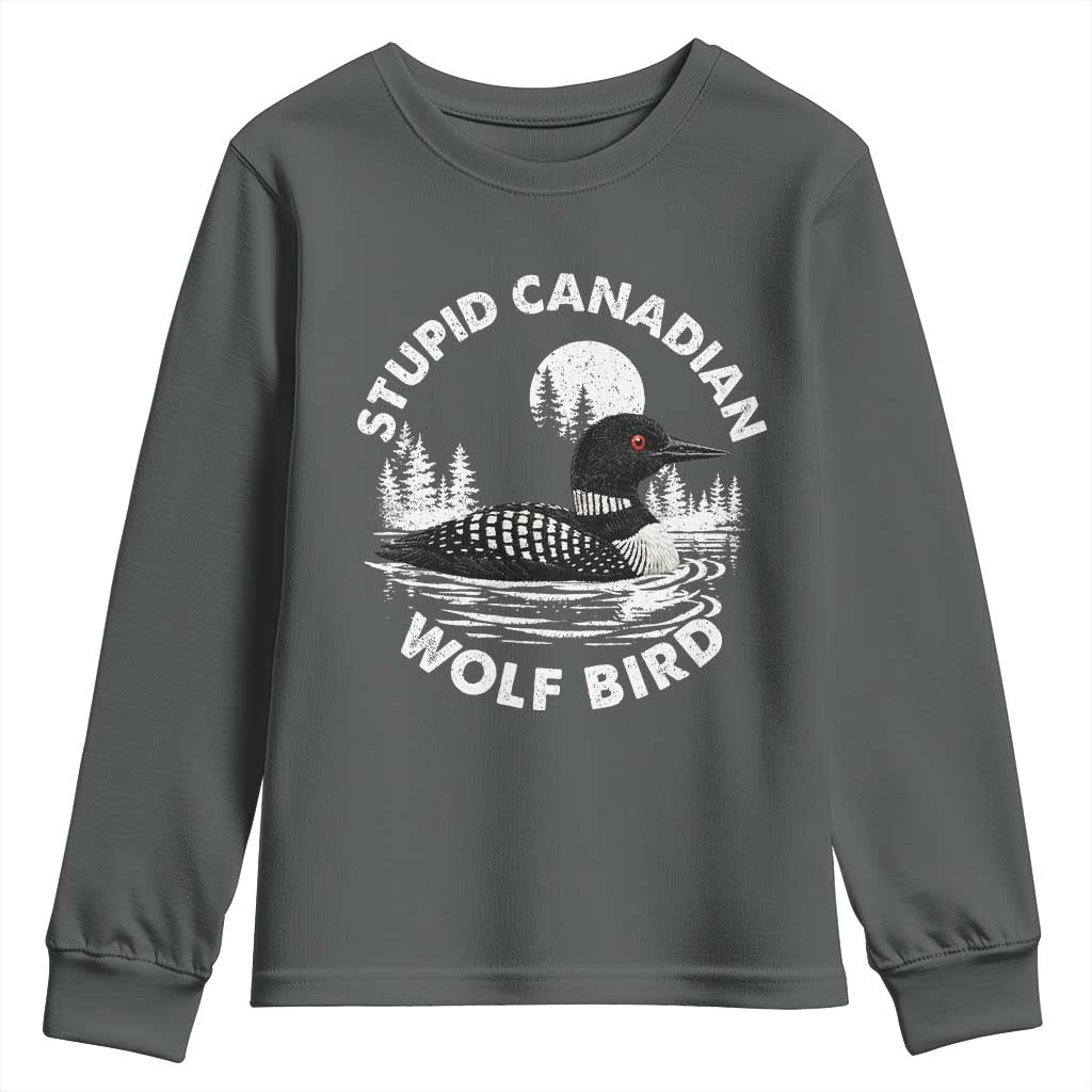 Stupid Canadian Wolf Bird Youth Sweatshirt Sarcastic LGBT Hockey Fan TS10 Dark Heather Print Your Wear