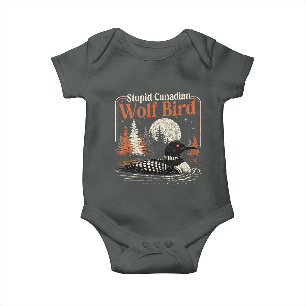 Stupid Canadian Wolf Bird Baby Onesie Retro LGBT Hockey Fan Romance TS10 Dark Heather Print Your Wear