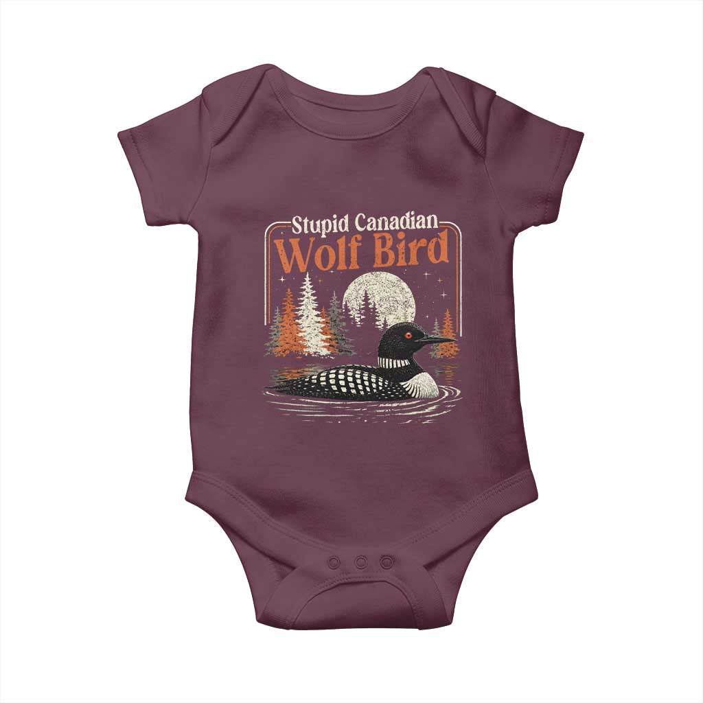 Stupid Canadian Wolf Bird Baby Onesie Retro LGBT Hockey Fan Romance TS10 Maroon Print Your Wear