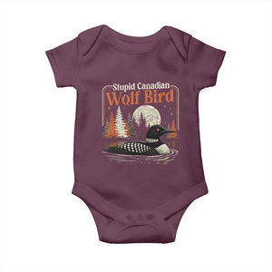 Stupid Canadian Wolf Bird Baby Onesie Retro LGBT Hockey Fan Romance TS10 Maroon Print Your Wear