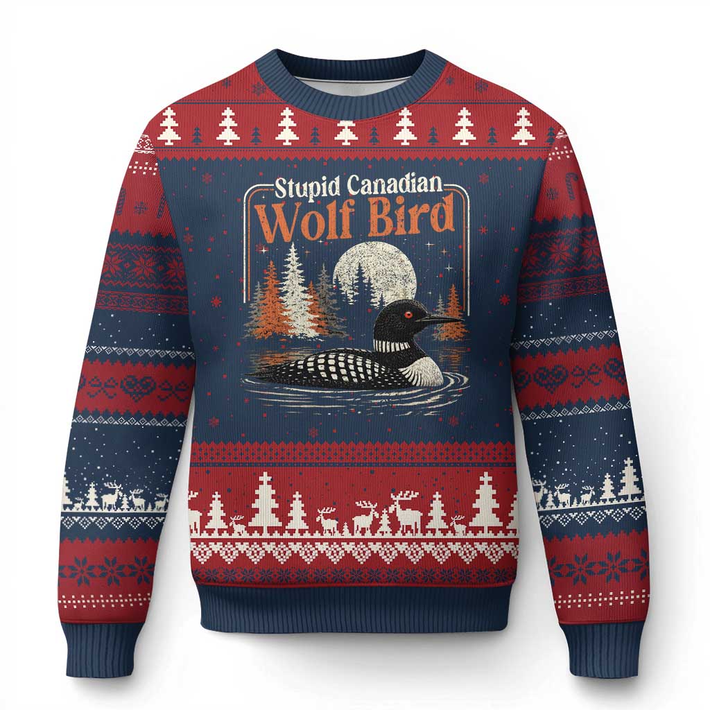 Stupid Canadian Wolf Bird Ugly Christmas Sweater Retro LGBT Hockey Fan Romance TS10 Navy Red Print Your Wear