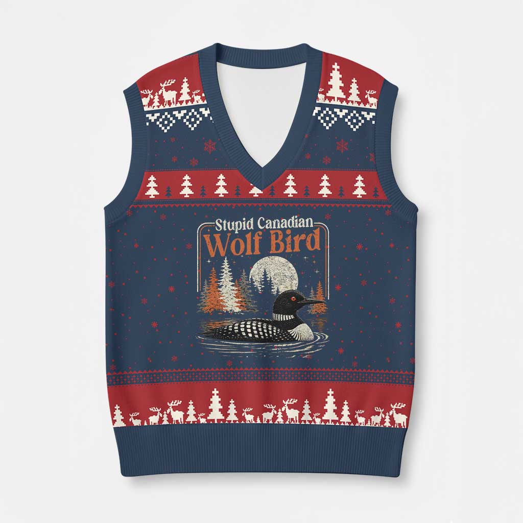 Stupid Canadian Wolf Bird V-Neck Knit Sweater Vest Retro LGBT Hockey Fan Romance TS10 Navy Red Print Your Wear