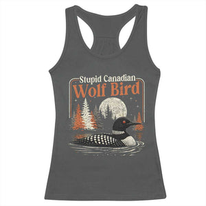 Stupid Canadian Wolf Bird Racerback Tank Top Retro LGBT Hockey Fan Romance TS10 Dark Heather Print Your Wear