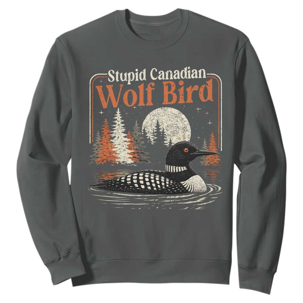 Stupid Canadian Wolf Bird Sweatshirt Retro LGBT Hockey Fan Romance TS10 Dark Heather Print Your Wear