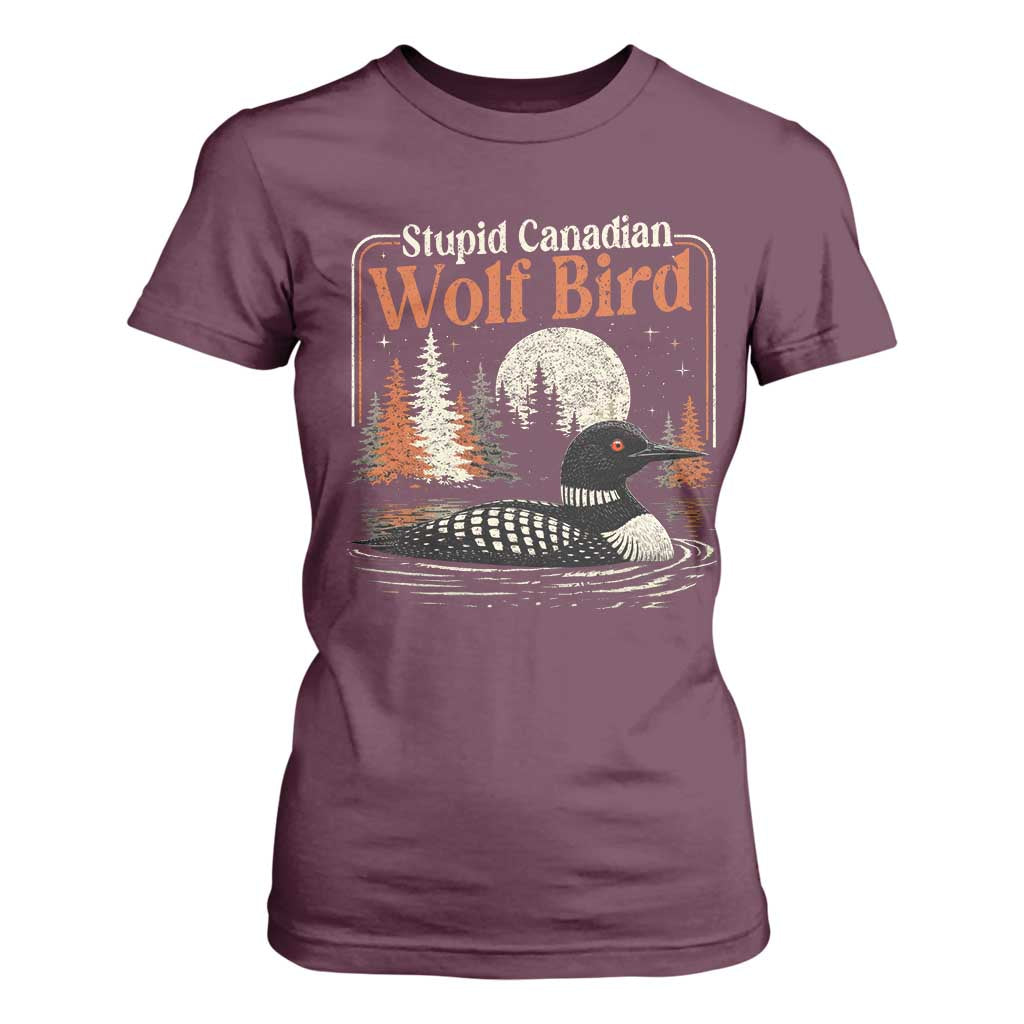 Stupid Canadian Wolf Bird T Shirt For Women Retro LGBT Hockey Fan Romance TS10 Maroon Print Your Wear