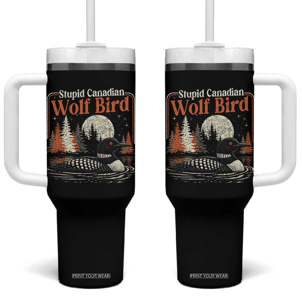 Stupid Canadian Wolf Bird Tumbler With Handle Retro LGBT Hockey Fan Romance TS10 One Size: 40 oz Black Print Your Wear