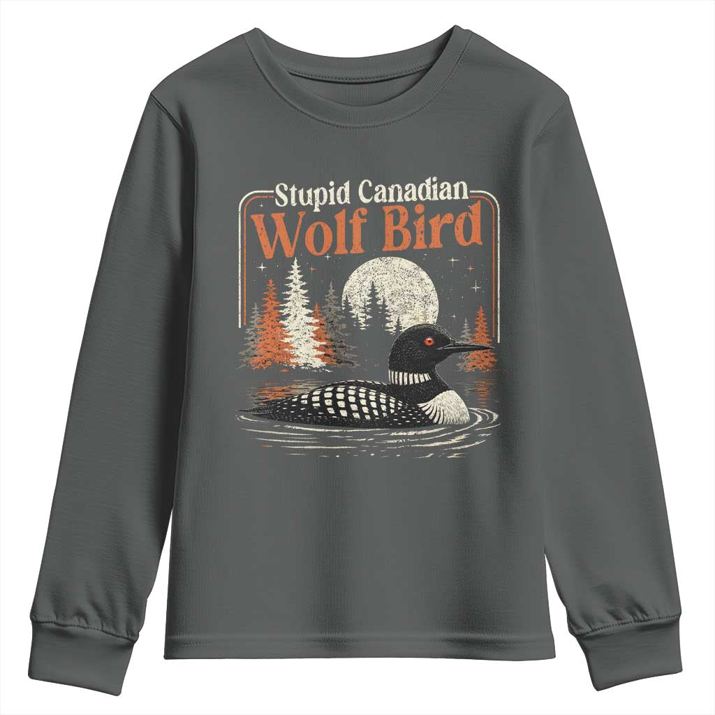 Stupid Canadian Wolf Bird Youth Sweatshirt Retro LGBT Hockey Fan Romance TS10 Dark Heather Print Your Wear