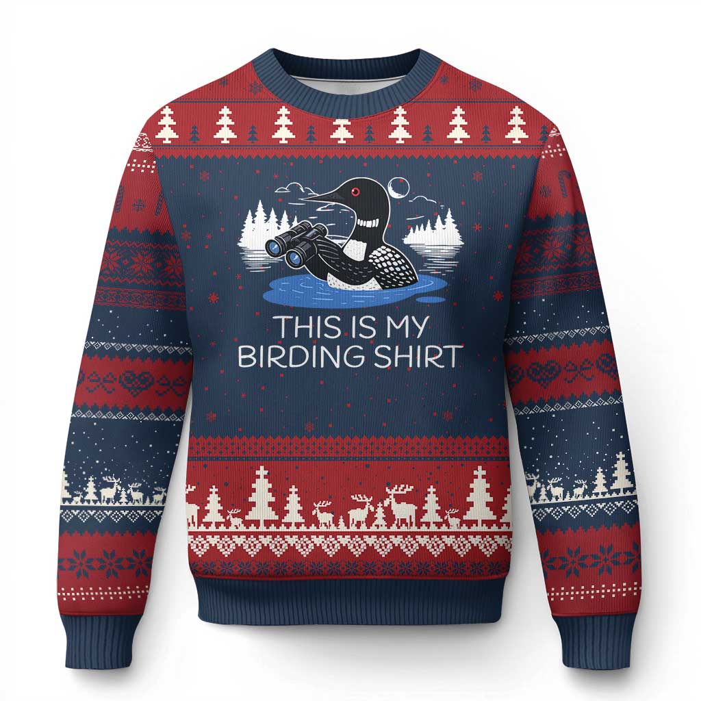 Funny Birding Ugly Christmas Sweater Loon Bird Watching TS10 Navy Red Print Your Wear