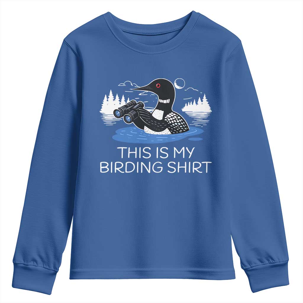 Funny Birding Youth Sweatshirt Loon Bird Watching TS10 Royal Blue Print Your Wear