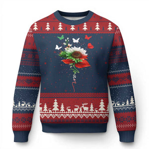 Iran Ugly Christmas Sweater Free Iran Protest Sunflower Flag TS10 Navy Red Print Your Wear