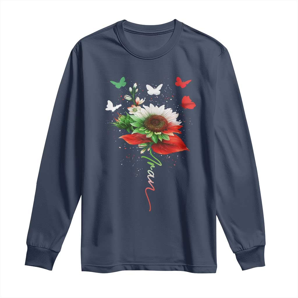 Iran Long Sleeve Shirt Free Iran Protest Sunflower Flag TS10 Navy Print Your Wear