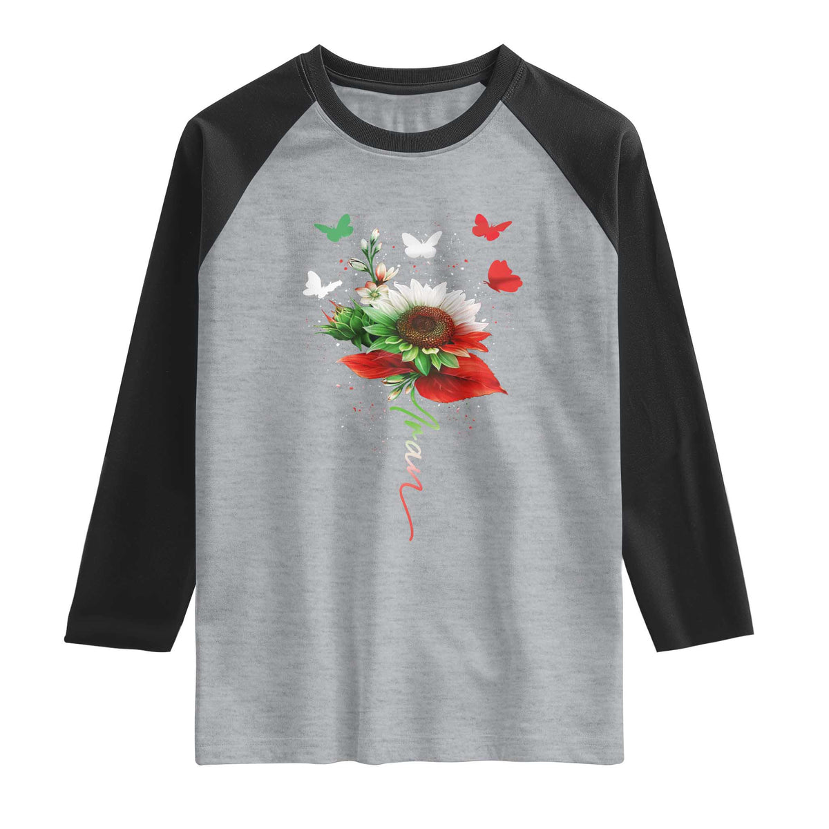 Iran Raglan Shirt Free Iran Protest Sunflower Flag TS10 Heather Gray Black Print Your Wear