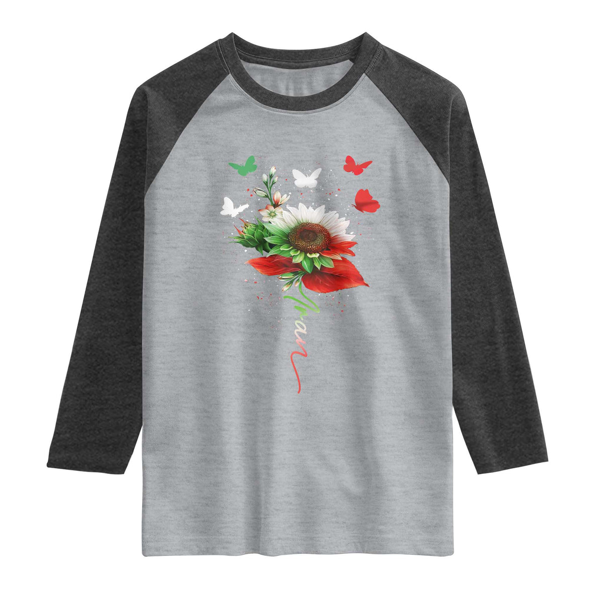 Iran Raglan Shirt Free Iran Protest Sunflower Flag TS10 Heather Gray Heather Charcoal Print Your Wear