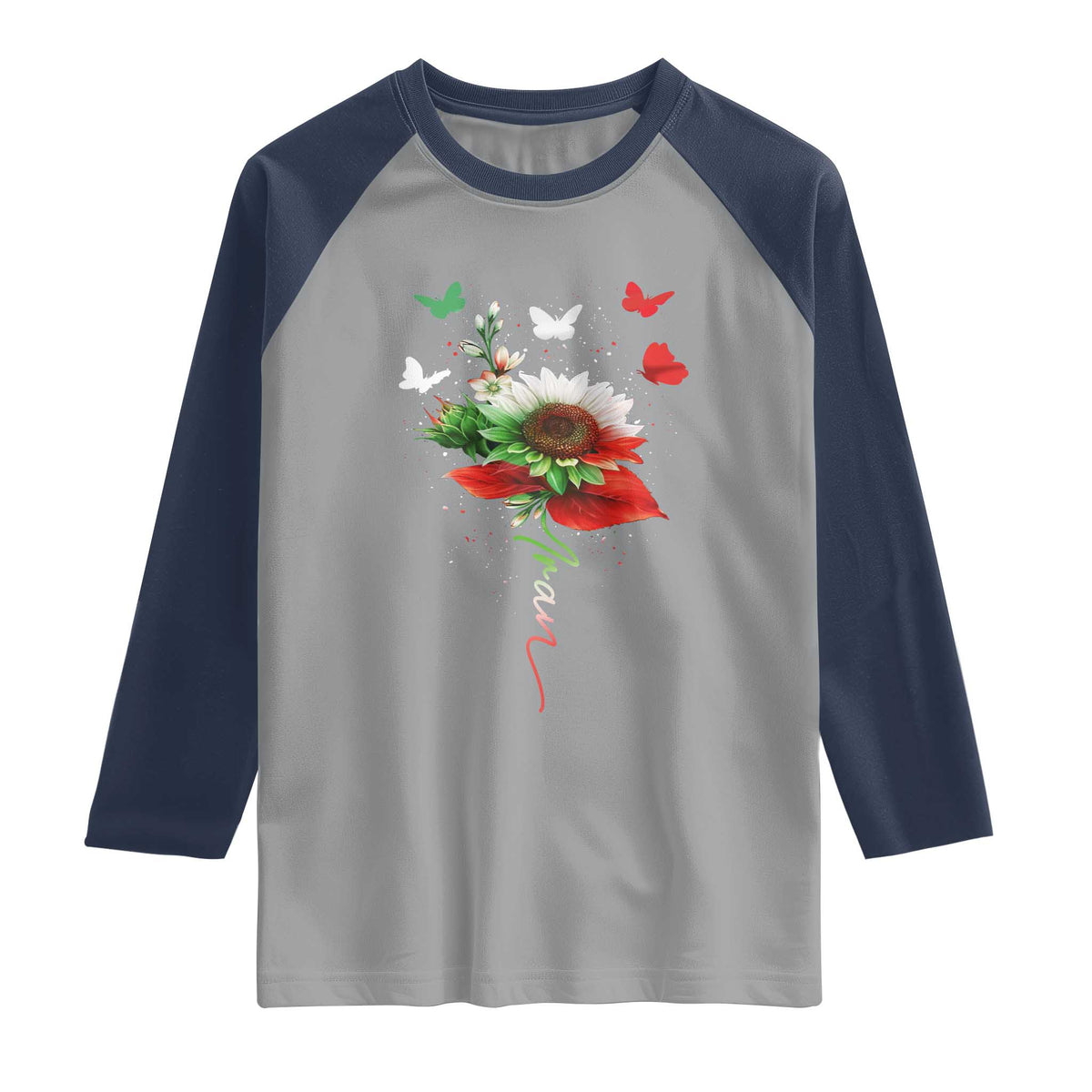 Iran Raglan Shirt Free Iran Protest Sunflower Flag TS10 Sport Gray Navy Print Your Wear