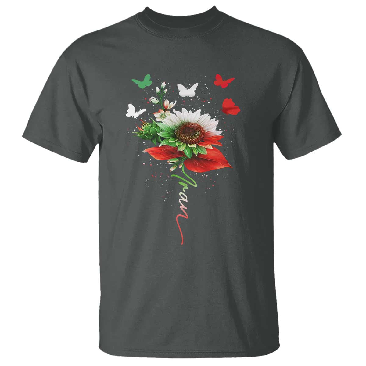 Iran T Shirt Free Iran Protest Sunflower Flag TS10 Dark Heather Print Your Wear