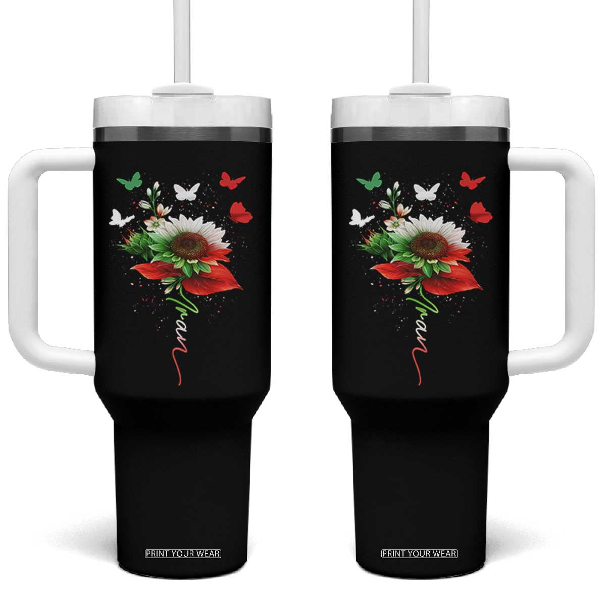 Iran Tumbler With Handle Free Iran Protest Sunflower Flag TS10 One Size: 40 oz Black Print Your Wear