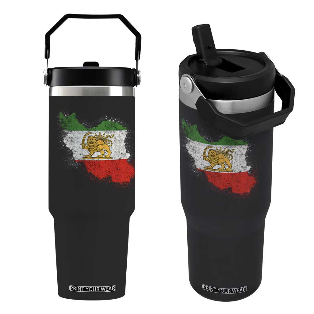 Lion and Sun Iran Flip Straw Tumbler Shir o Khorshid Retro Vintage Watercolors Iran Flag TS10 One Size: 30 oz Black Print Your Wear