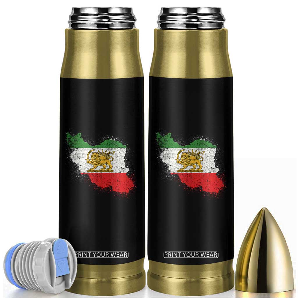 Lion and Sun Iran Bullet Tumbler Shir o Khorshid Retro Vintage Watercolors Iran Flag TS10 Black Print Your Wear