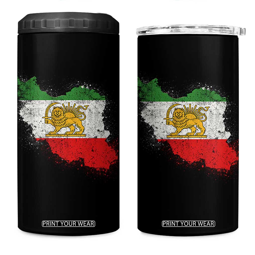 Lion and Sun Iran 4 in 1 Can Cooler Tumbler Shir o Khorshid Retro Vintage Watercolors Iran Flag TS10 One Size: 16 oz Black Print Your Wear