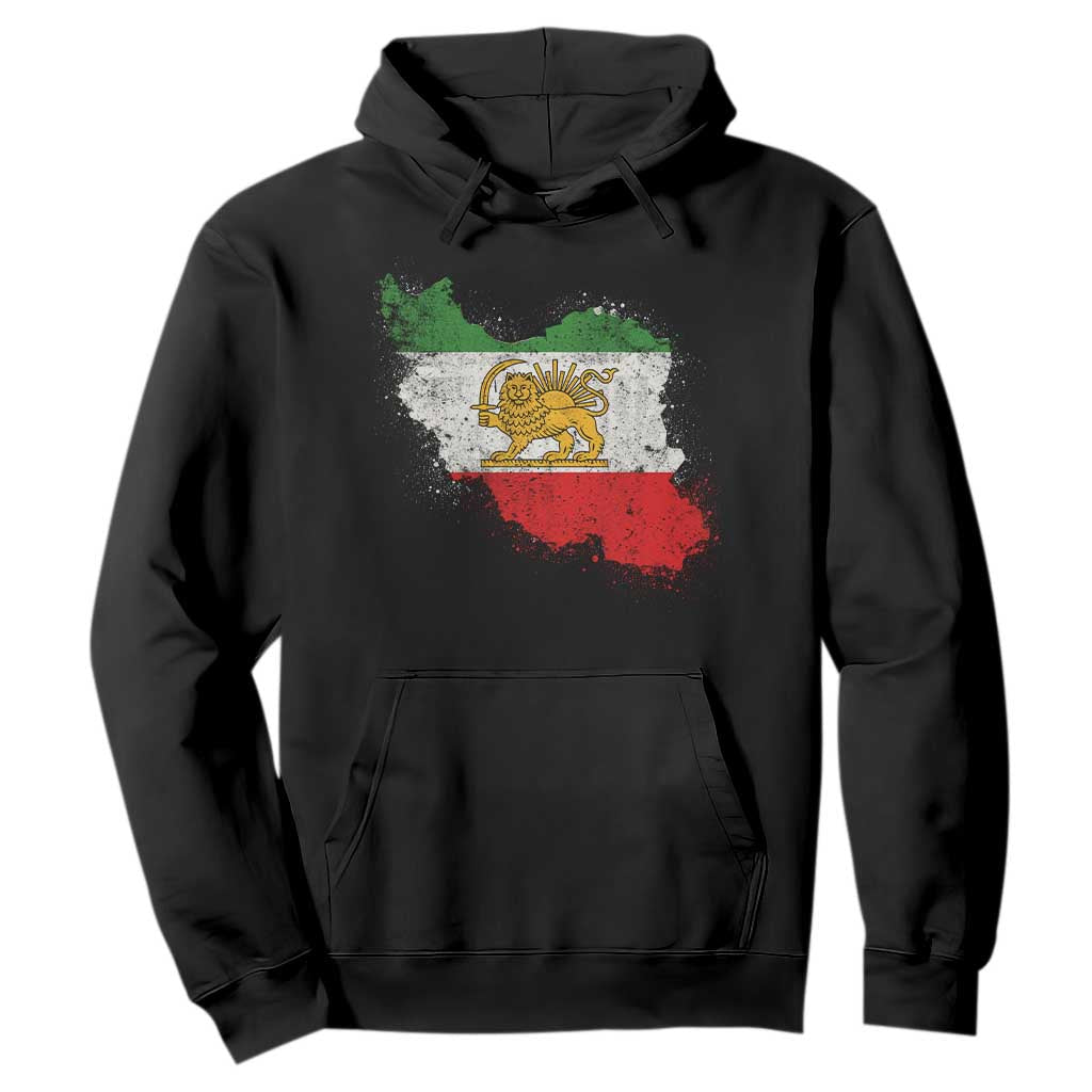 Lion and Sun Iran Hoodie Shir o Khorshid Retro Vintage Watercolors Iran Flag TS10 Black Print Your Wear