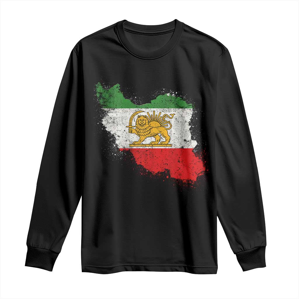 Lion and Sun Iran Long Sleeve Shirt Shir o Khorshid Retro Vintage Watercolors Iran Flag TS10 Black Print Your Wear