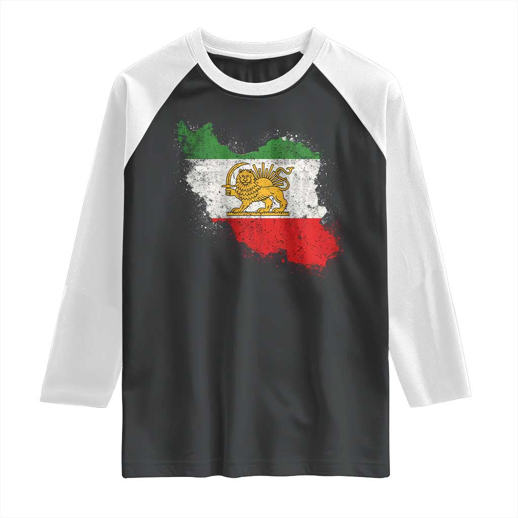 Lion and Sun Iran Raglan Shirt Shir o Khorshid Retro Vintage Watercolors Iran Flag TS10 Black White Print Your Wear