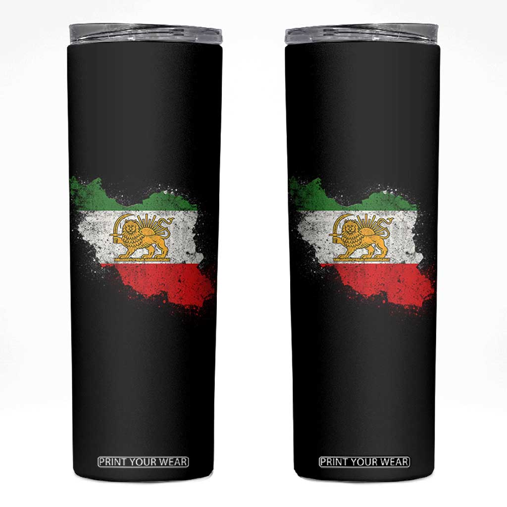 Lion and Sun Iran Skinny Tumbler Shir o Khorshid Retro Vintage Watercolors Iran Flag TS10 Black Print Your Wear