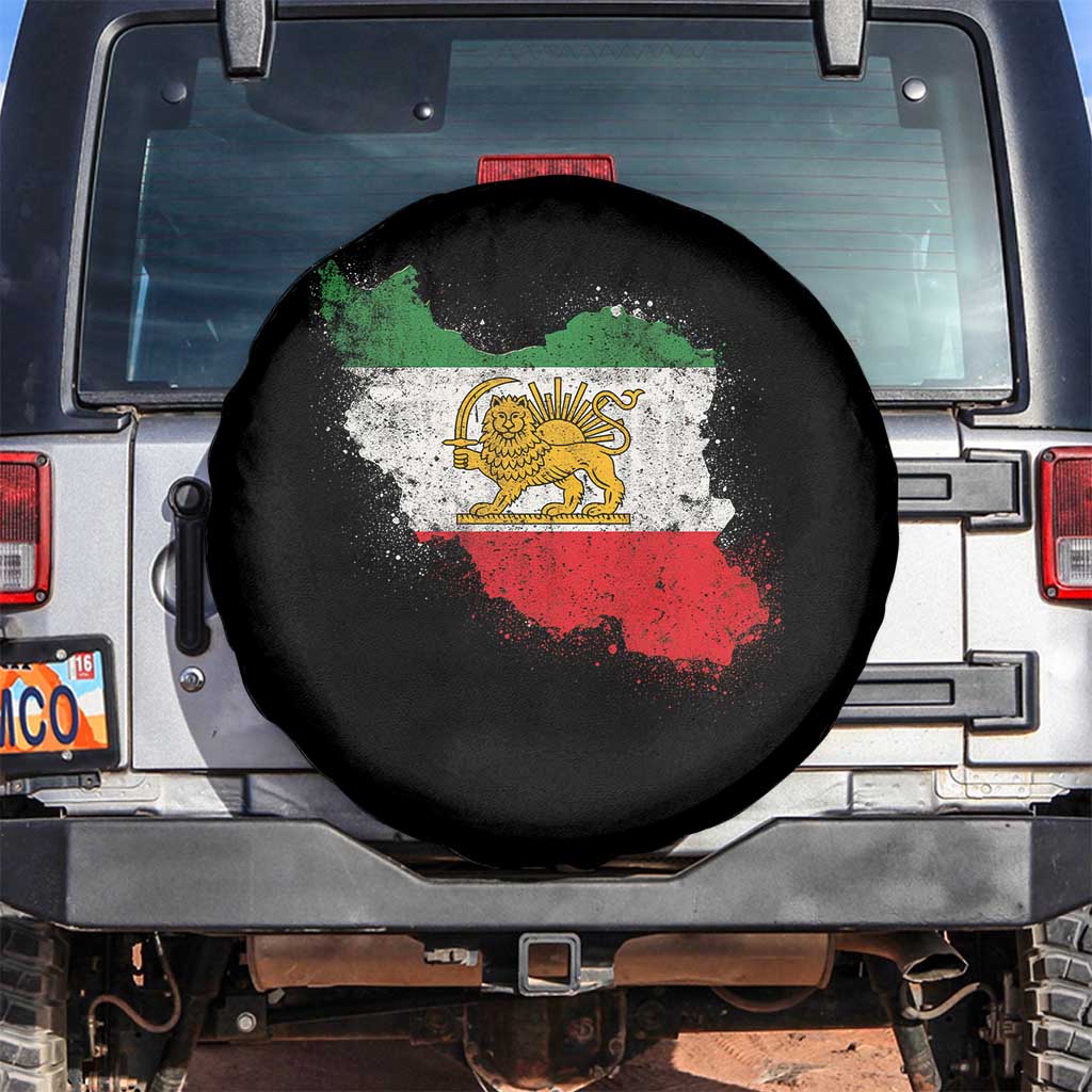 Lion and Sun Iran Spare Tire Cover Shir o Khorshid Retro Vintage Watercolors Iran Flag TS10 No hole Black Print Your Wear