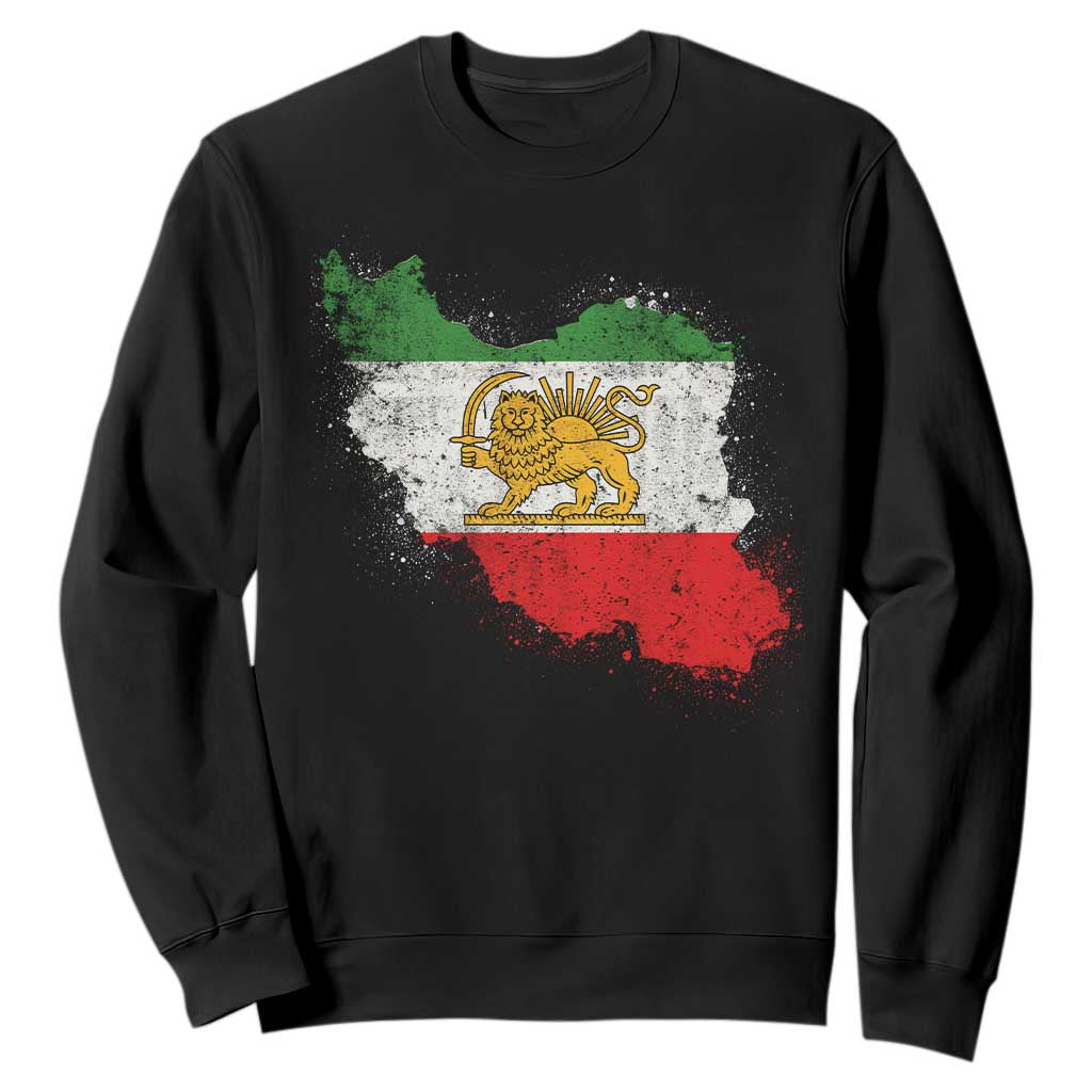 Lion and Sun Iran Sweatshirt Shir o Khorshid Retro Vintage Watercolors Iran Flag TS10 Black Print Your Wear