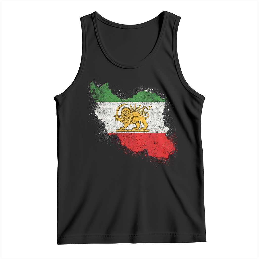 Lion and Sun Iran Tank Top Shir o Khorshid Retro Vintage Watercolors Iran Flag TS10 Black Print Your Wear