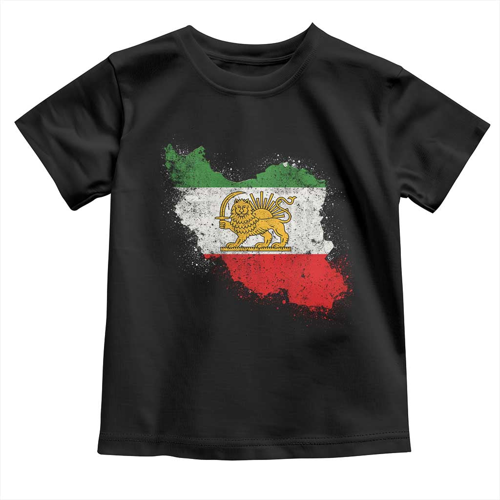 Lion and Sun Iran Toddler T Shirt Shir o Khorshid Retro Vintage Watercolors Iran Flag TS10 Black Print Your Wear