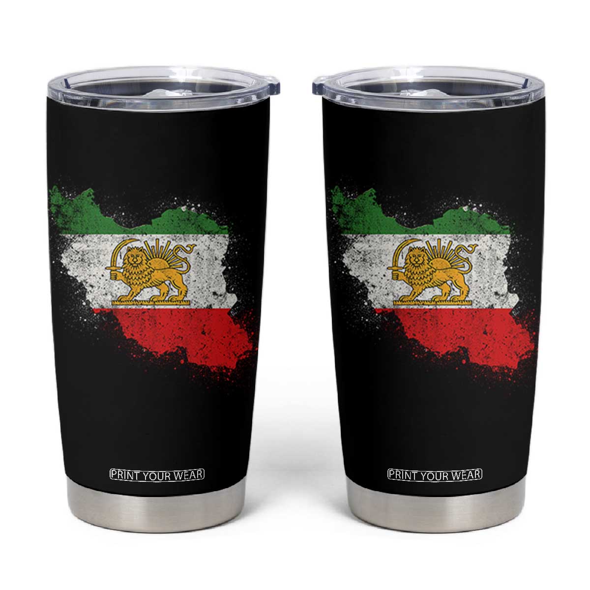 Lion and Sun Iran Tumbler Cup Shir o Khorshid Retro Vintage Watercolors Iran Flag TS10 Black Print Your Wear