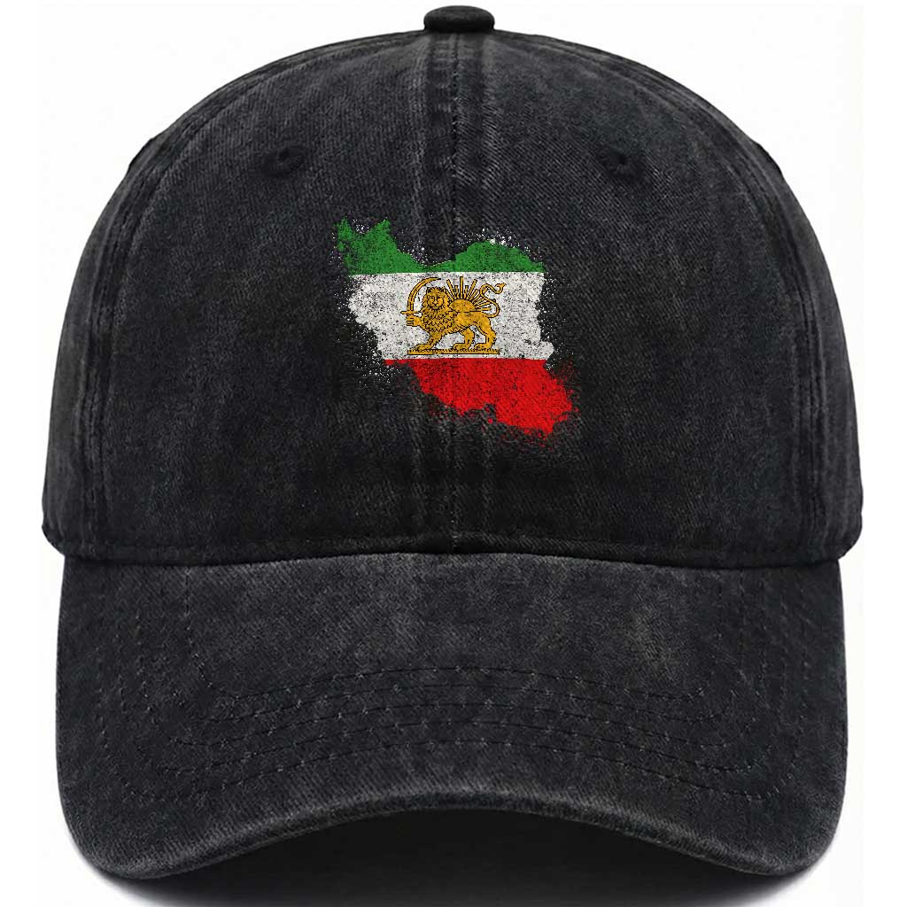 Lion and Sun Iran Washed Cotton Baseball Cap Shir o Khorshid Retro Vintage Watercolors Iran Flag TS10 Washed Cap Universal Fit Black Print Your Wear